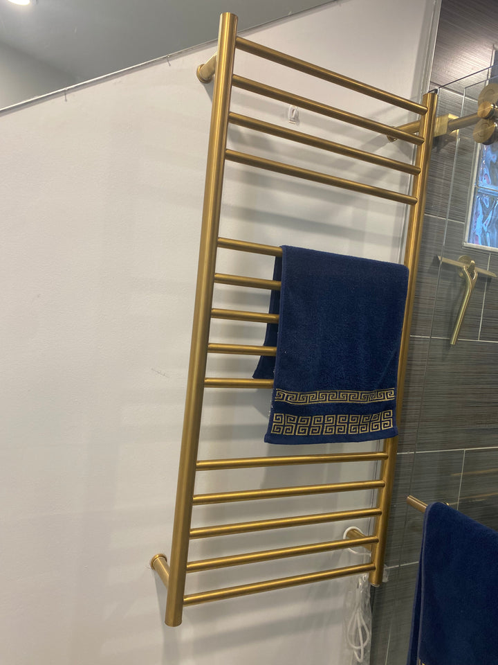 Brushed gold electric hardwire towel warmer CSA size 24"x42"