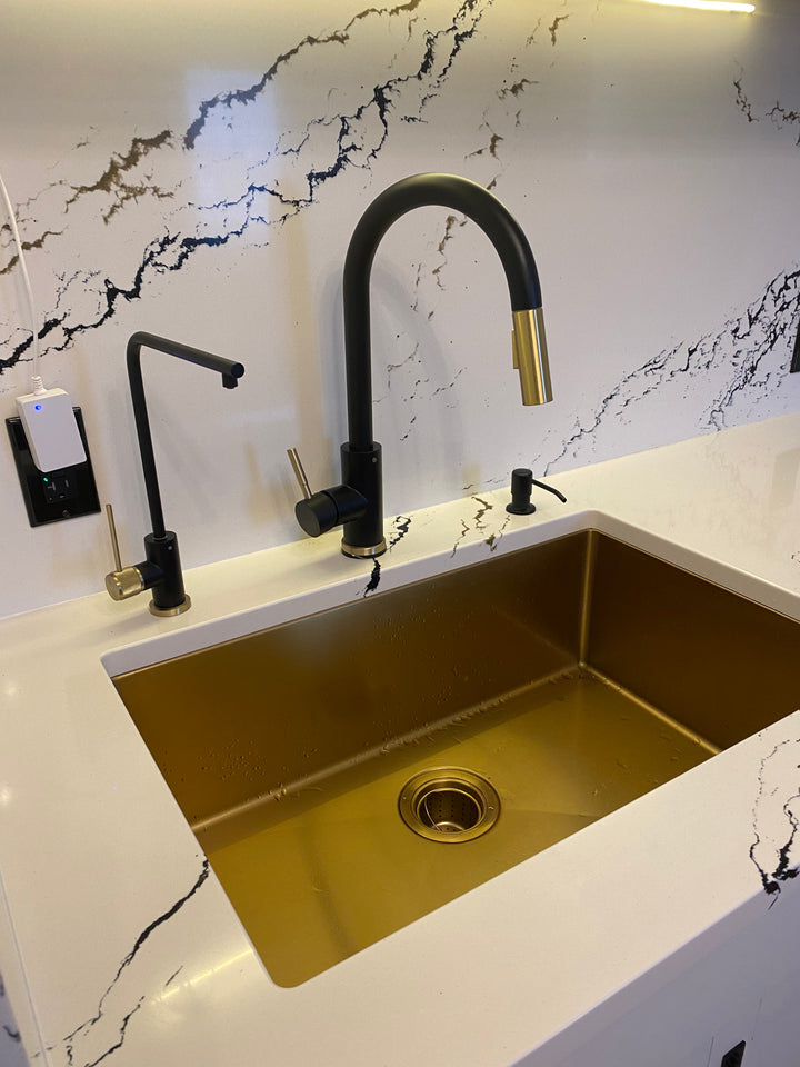 Brushed Brass Gold Undermount 100%-16 Gauge Commercial Grade Kitchen Sink Single Bowl 304 Stainless Steel with Nano Coated Technology