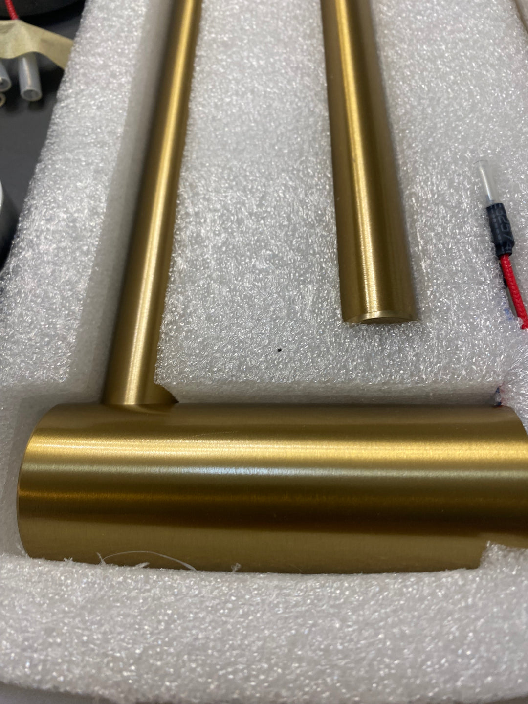 Brushed gold CSA clean sleek euro design hardwire towel warmer