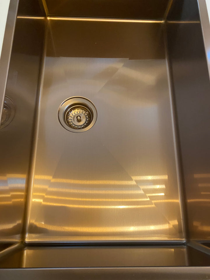 Cafe Brushed Copper Rose Gold Undermount Single Bowl Kitchen Sink made of Commercial Grade 16-Gauge Stainless Steel.