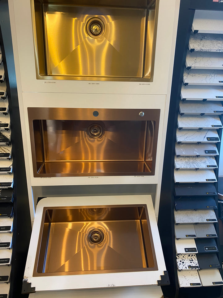 Cafe Brushed Copper Rose Gold Undermount Single Bowl Kitchen Sink made of Commercial Grade 16-Gauge Stainless Steel.