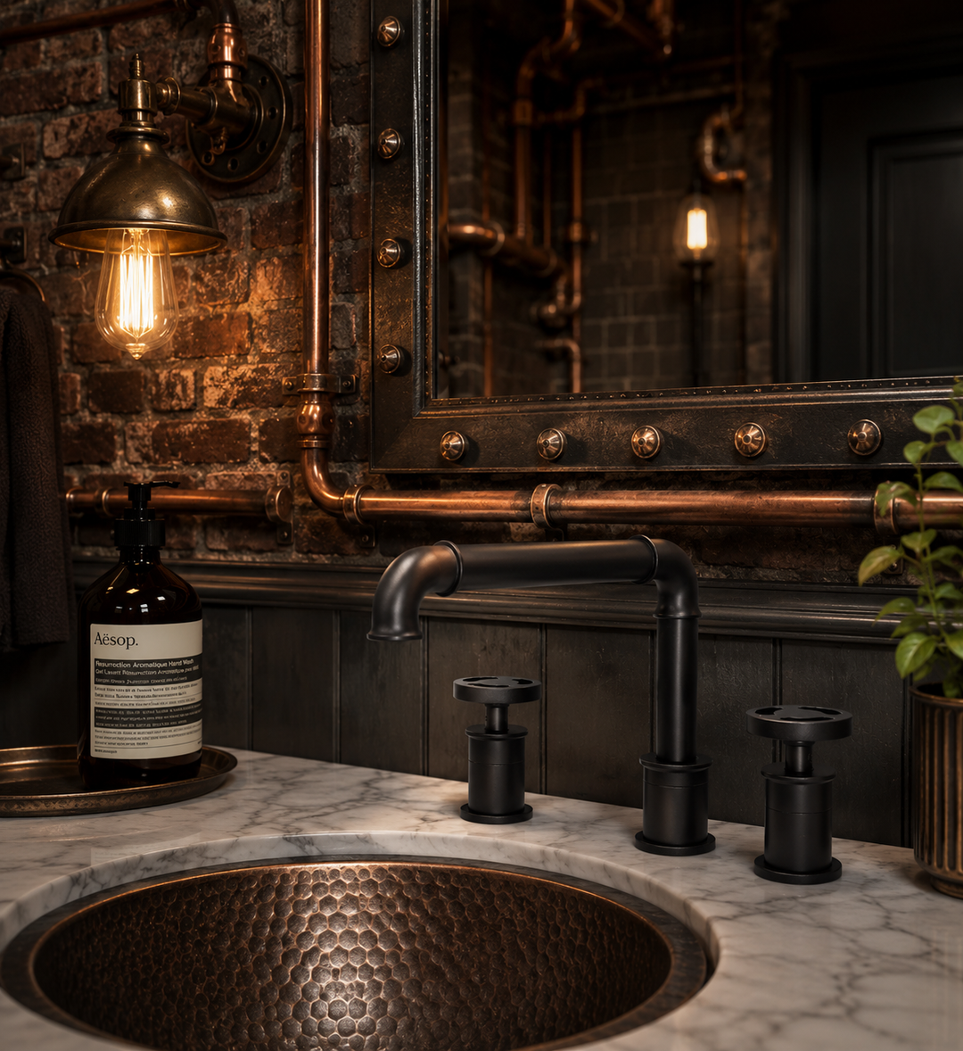 Industrial  8" Inch wide spread Industrial Victorian Bathroom Faucet