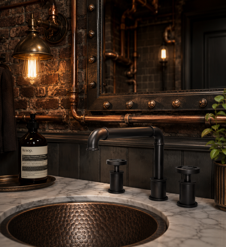 Industrial  8" Inch wide spread Industrial Victorian Bathroom Faucet