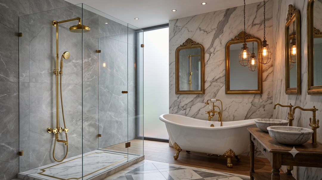 Gold Polished Exposed Victorian Industrial Shower System Kit