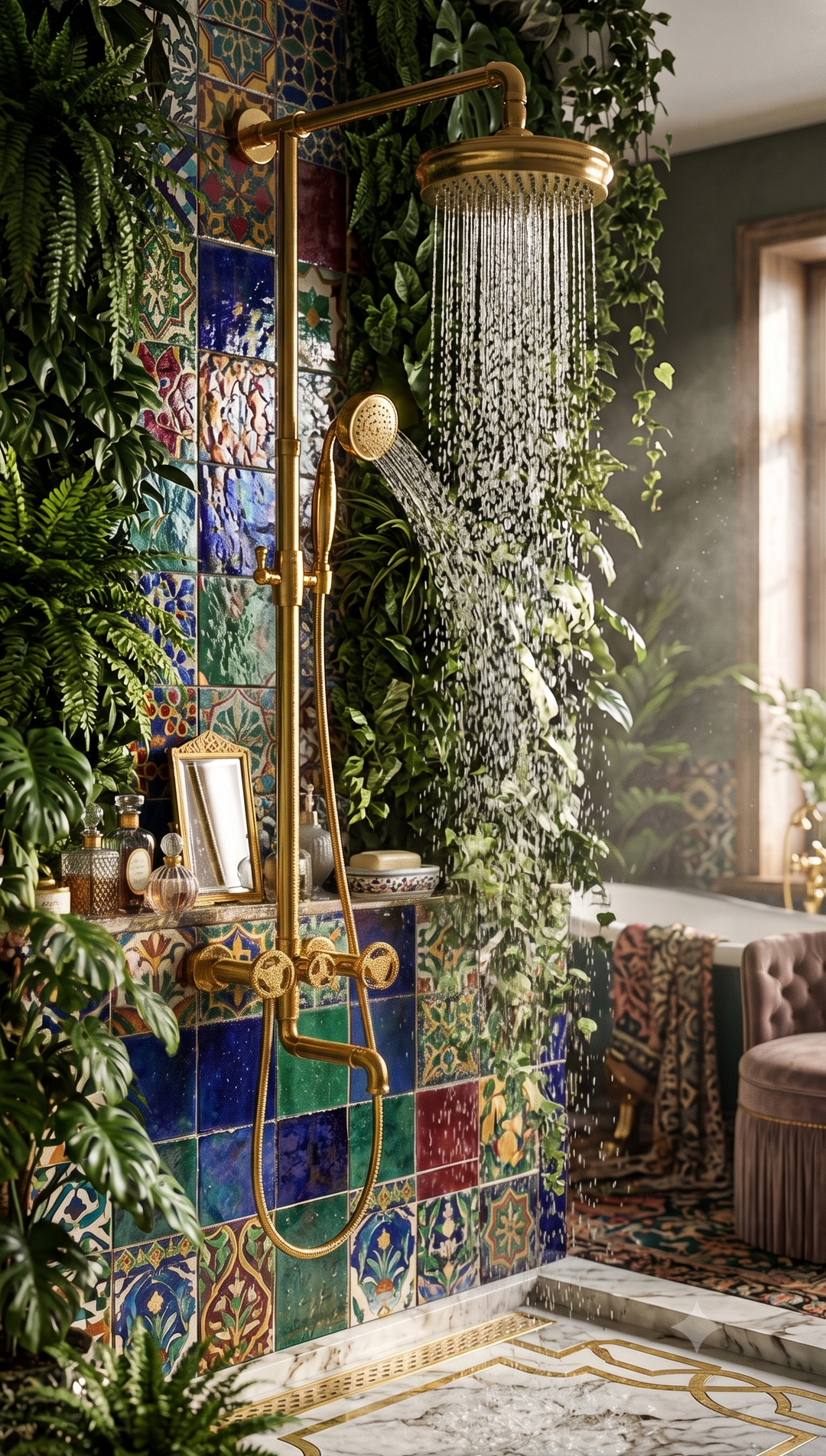 Gold Polished Exposed Victorian Industrial Shower System Kit