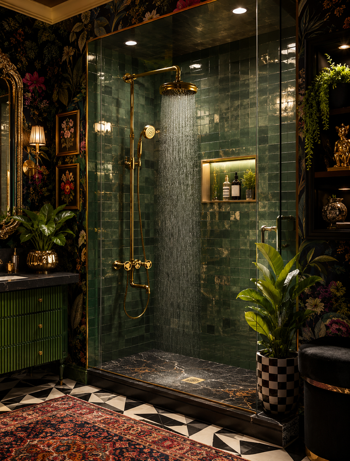 Gold Polished Exposed Victorian Industrial Shower System Kit