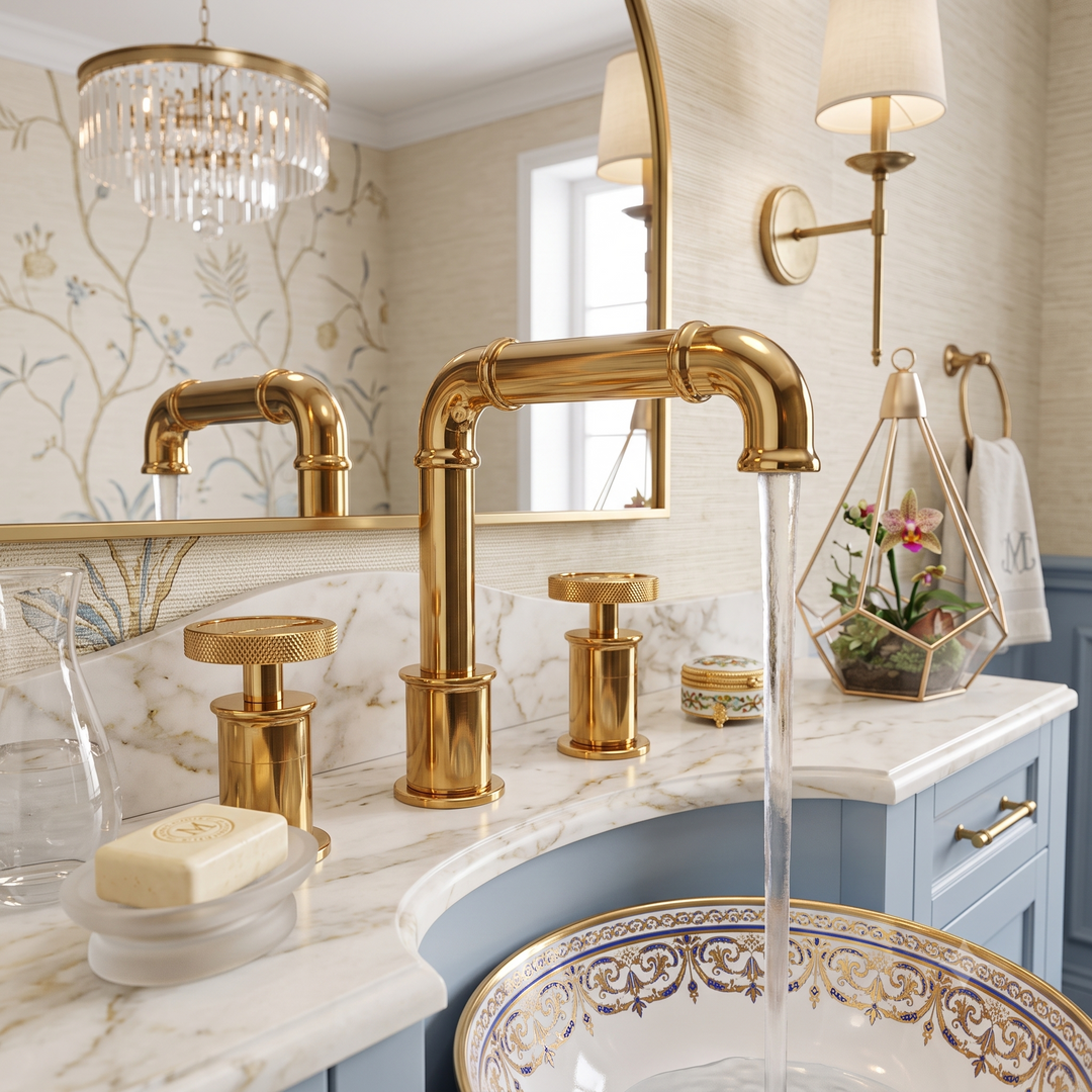 Industrial  8" Inch wide spread Industrial Victorian Bathroom Faucet