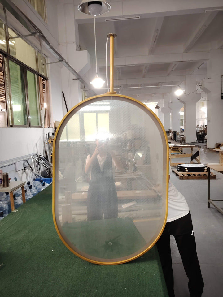 Double both side glass mirrors-Brushed Gold metal Oval ceiling mount bathroom mirror NO LED -Custom