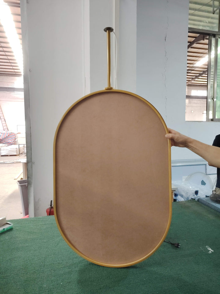 One side-Brushed Gold metal Oval ceiling mount bathroom mirror NO LED