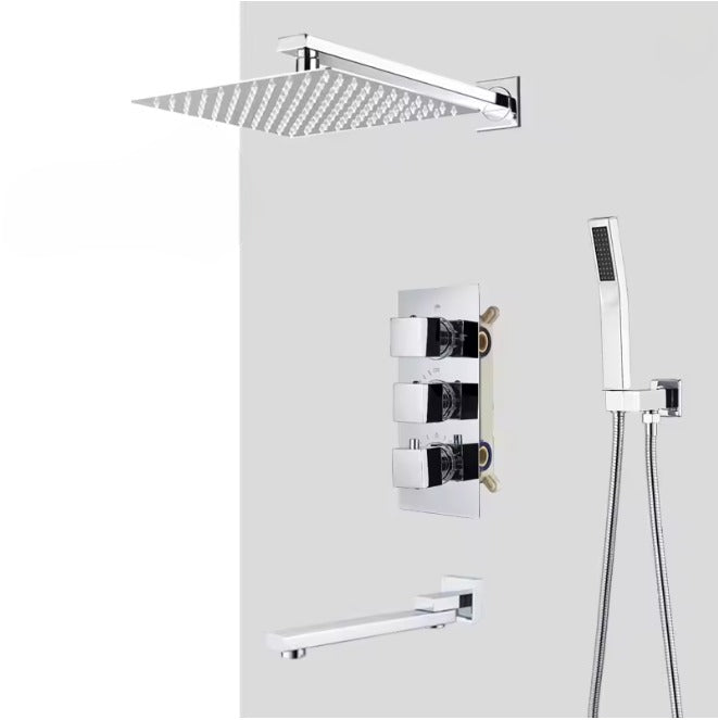 Brushed Gold Thermostatic Rain and Tub Filler 3 Way Diverter Shower Set
