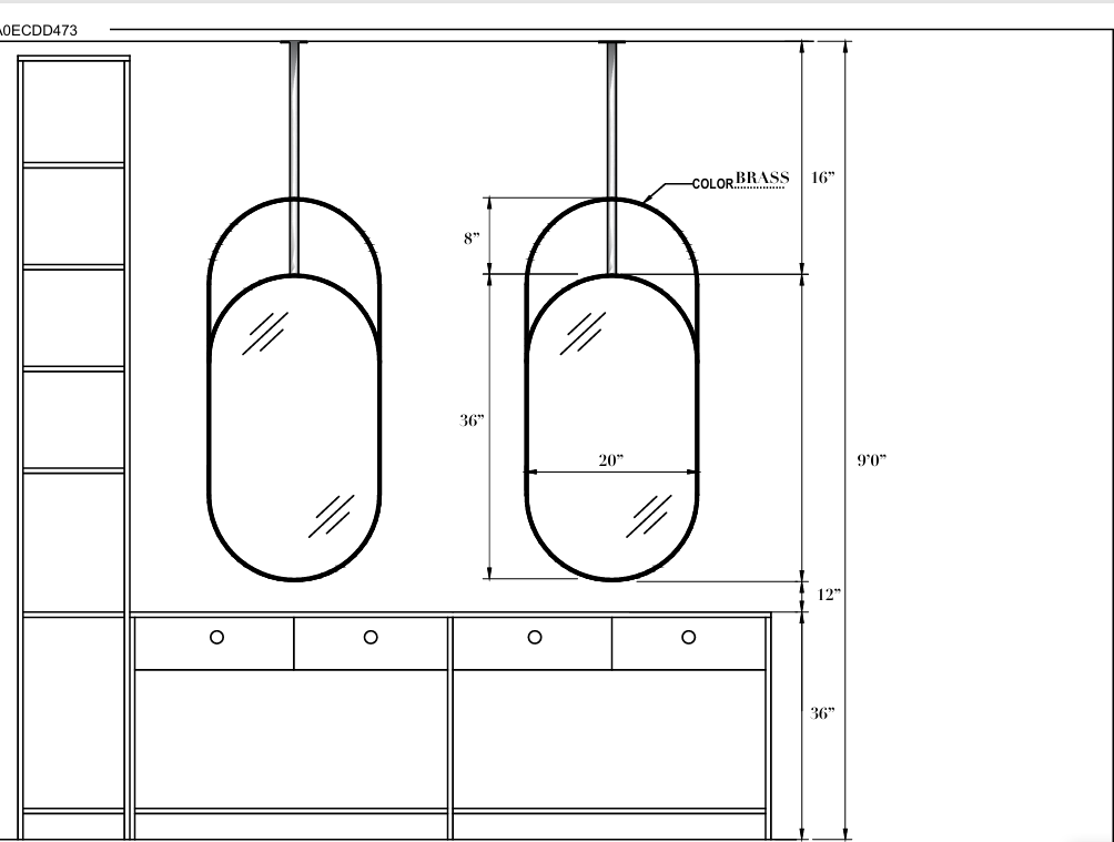 STOCK READY TO SHIP- Nordic- Oval shape Brushed Gold LED light celing mounted bathroom mirror