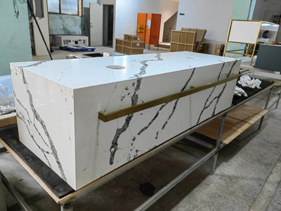 Marble exposed bathroom vanity  with gold vessel sink combo 60"
