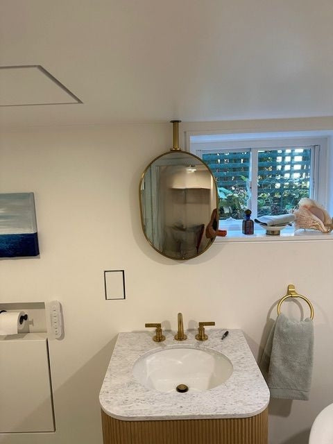 STOCK- READY TO SHIP-Brushed Gold Oval NO LED Ceiling Suspended Mounted Mirror 14"x20
