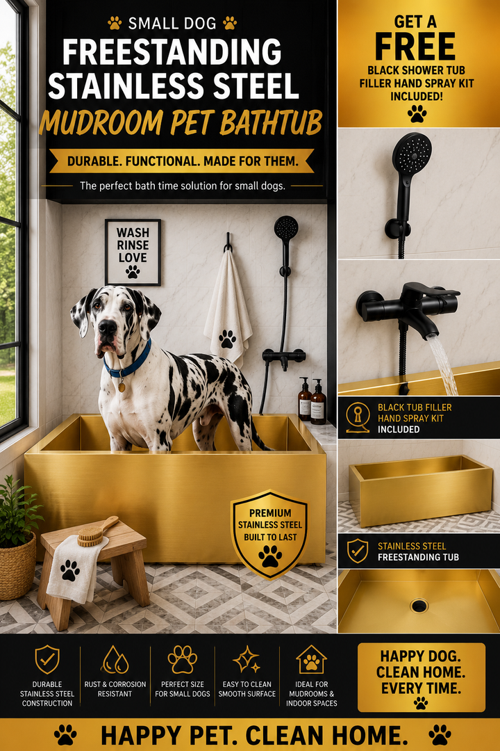Brushed Gold Pet Dog Freestanding bathtub mudroom washing station 16 gauge commercial grade stainless steel