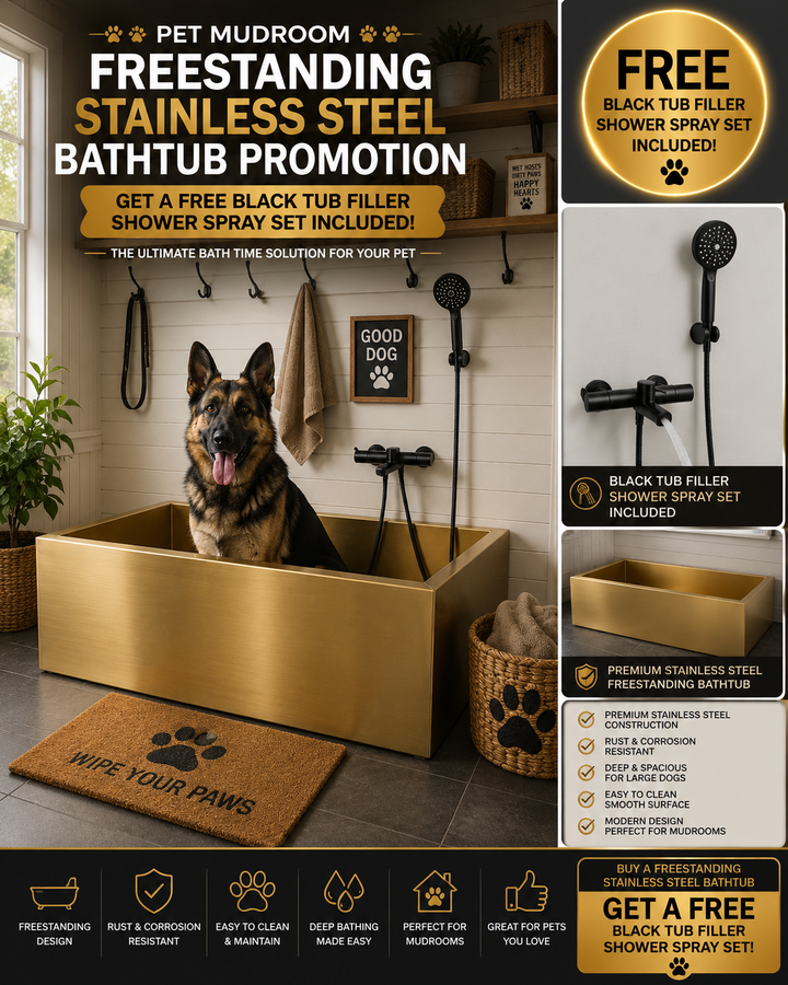 Brushed Gold Pet Dog Freestanding bathtub mudroom washing station 16 gauge commercial grade stainless steel