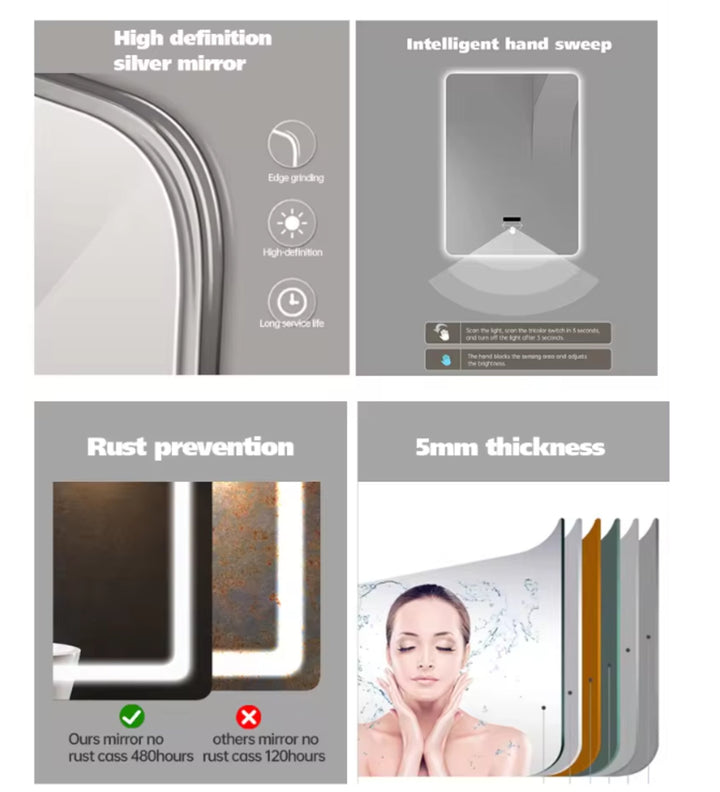 STOCK READY TO SHIP-Double side Black Ceiling Mounted Oval Mirror Bathroom LED Sensor Full Length Mirrors
