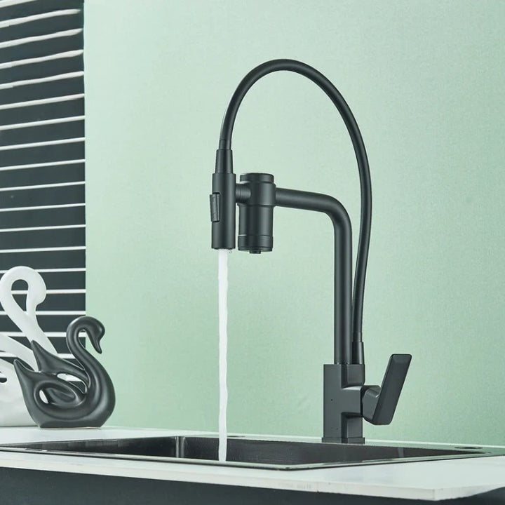 M20-Gun Grey Pure Water Filter Kitchen Faucet Dual Handle Hot and Cold Drinking Water Pull Out Mixer Soft Hose Crane Purification