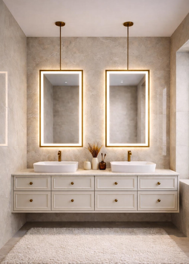 CUSTOM- MAJORCA IV - Ceiling Suspended Mounted LED Mirror