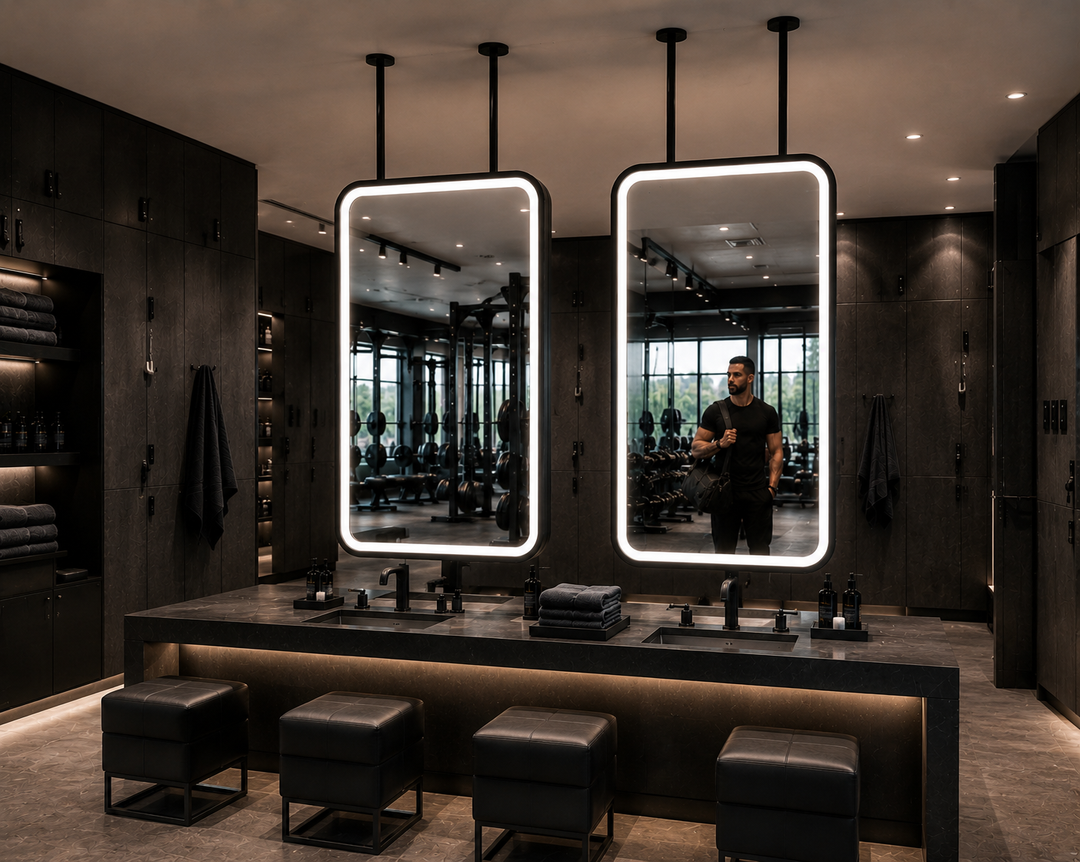 STOCK READY TO SHIP -MARBELLA 1- Black Matte-Rectangular 1 Side glass pendant celling mounted bathroom LED mirror