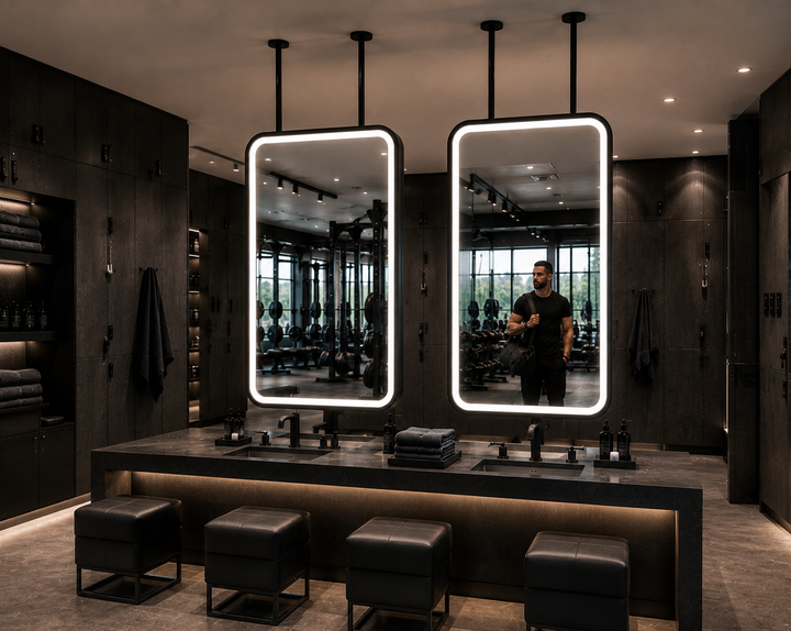 STOCK READY TO SHIP -MARBELLA 1- Black Matte-Rectangular 1 Side glass pendant celling mounted bathroom LED mirror