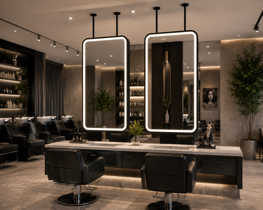 STOCK READY TO SHIP -MARBELLA 1- Black Matte-Rectangular 1 Side glass pendant celling mounted bathroom LED mirror