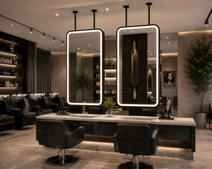 STOCK READY TO SHIP -MARBELLA 1- Black Matte-Rectangular 1 Side glass pendant celling mounted bathroom LED mirror