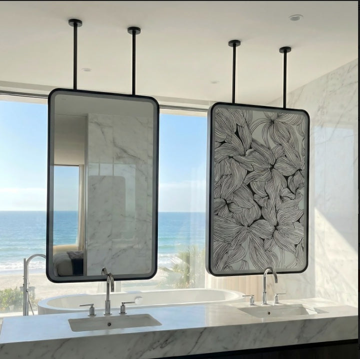 STOCK READY TO SHIP -MARBELLA Black Matte-Rectangular 1 Side pendant celling mounted bathroom LED mirror