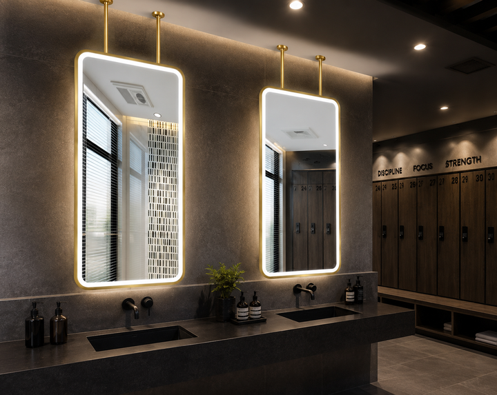 STOCK-MARBELLA-Brushed Gold- Portrait 1 Side Glass LED mirror celling mounted bathroom mirror 30"x54"