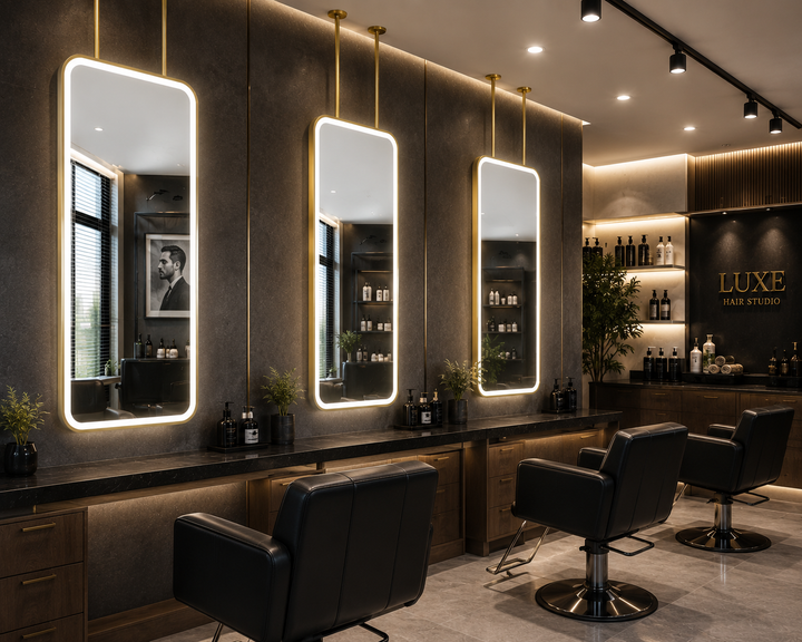 STOCK-MARBELLA-Brushed Gold- Portrait 1 Side Glass LED mirror celling mounted bathroom mirror 30"x54"