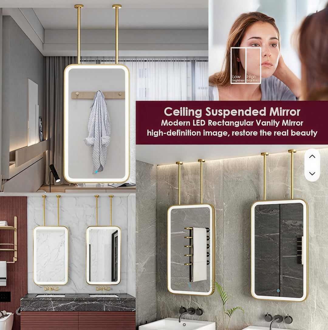 STOCK READY TO SHIP - MARBELLA 2 - Black Rectangular Double 2 sided Glass pendant celling mounted LED Mirrors