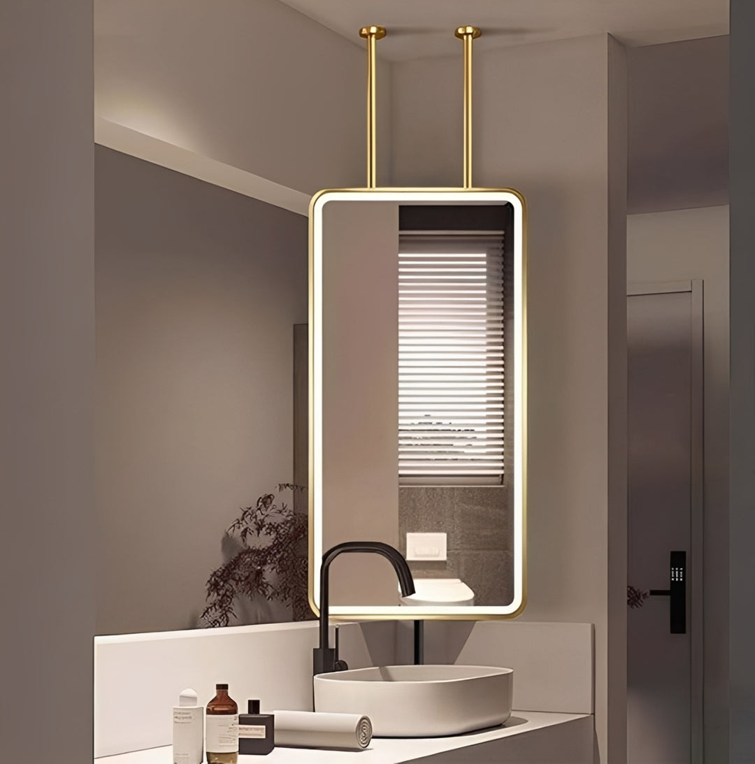 STOCK-MARBELLA-Brushed Gold- Portrait 1 Side Glass LED mirror celling mounted bathroom mirror 24"x54"