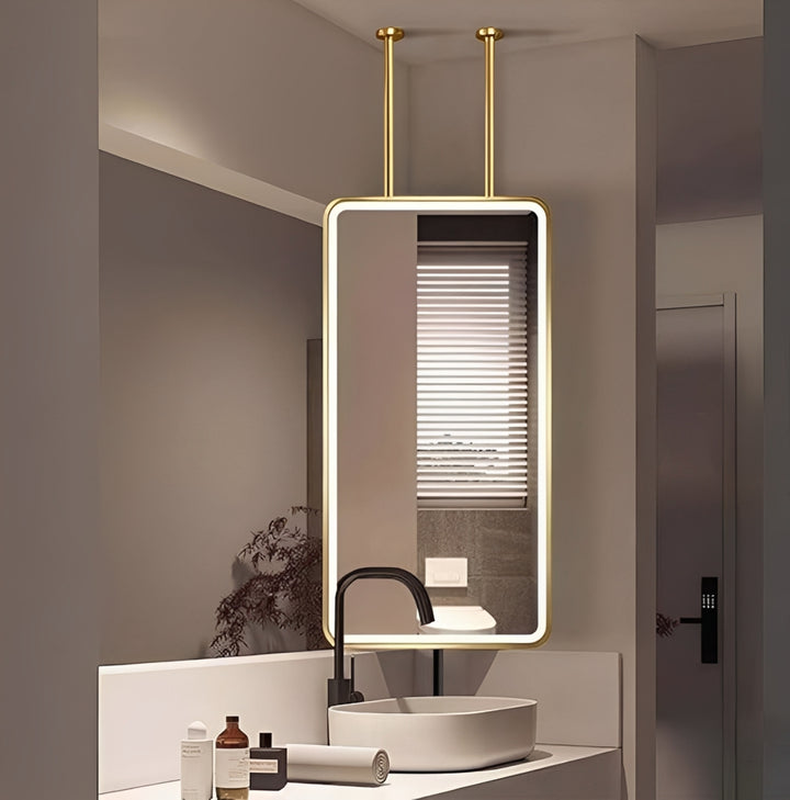 STOCK-MARBELLA-Brushed Gold- Portrait 1 Side Glass LED mirror celling mounted bathroom mirror 24"x54"