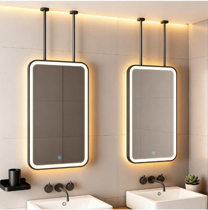 STOCK READY TO SHIP -MARBELLA Black Matte-Rectangular 1 Side pendant celling mounted bathroom LED mirror