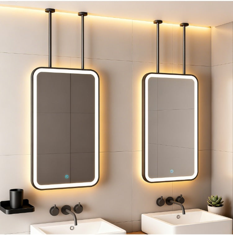 STOCK READY TO SHIP - MARBELLA 2 - Black Rectangular Double 2 sided Glass pendant celling mounted LED Mirrors