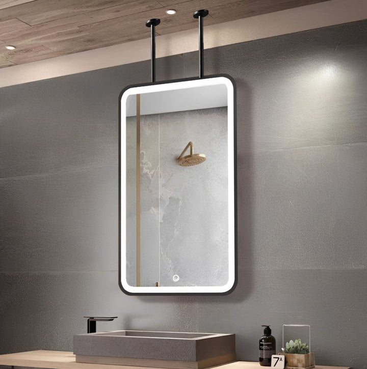 STOCK READY TO SHIP -MARBELLA Black Matte-Rectangular 1 Side pendant celling mounted bathroom LED mirror