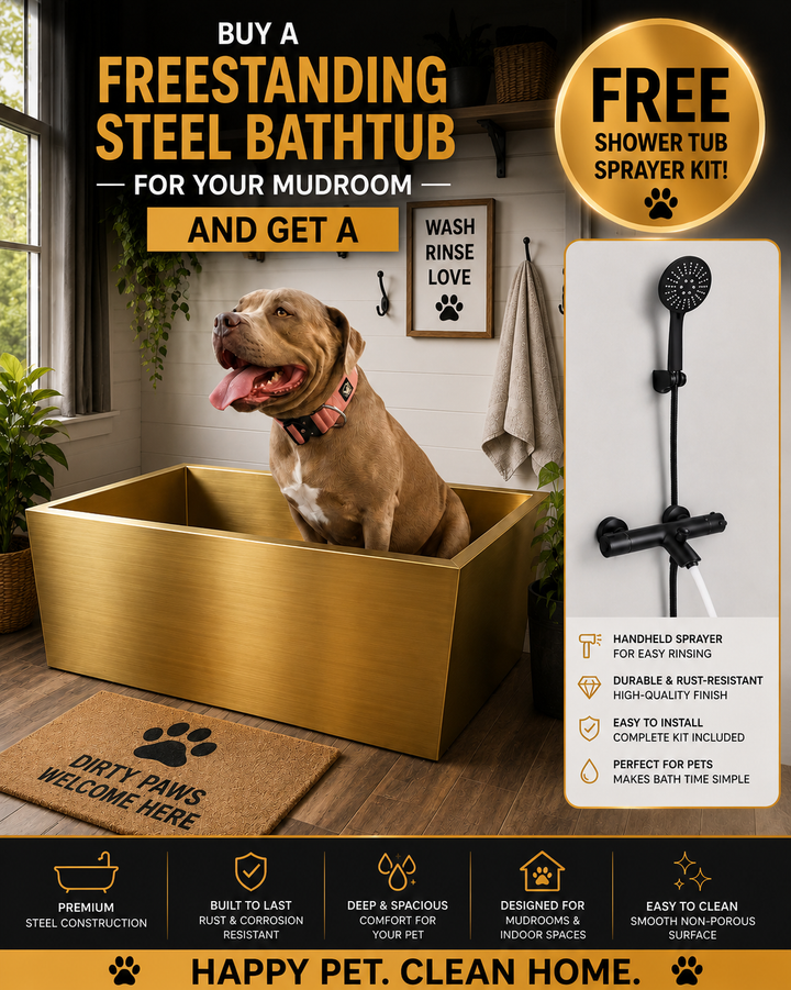 Brushed Gold Pet Dog Freestanding bathtub mudroom washing station 16 gauge commercial grade stainless steel