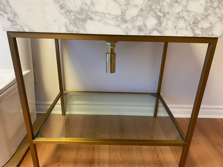 MILANO-Modern Exposed Console brushed gold steel with Carrera Marble vanity