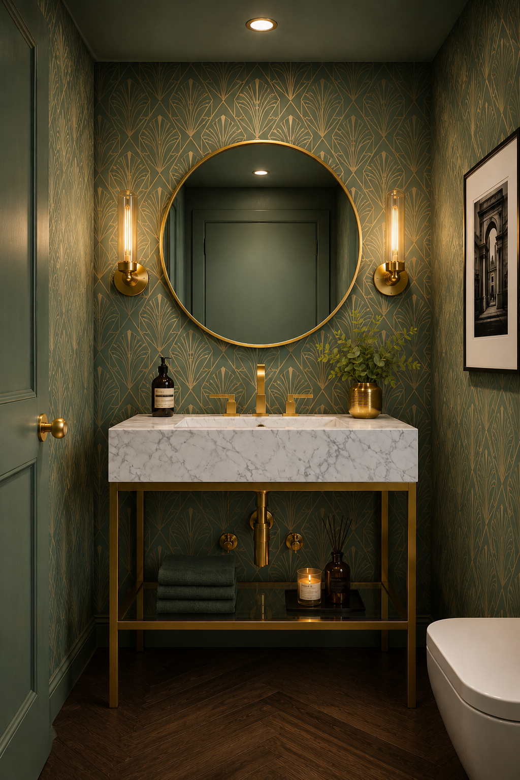 MILANO-Modern Exposed Console brushed gold steel with Carrera Marble vanity