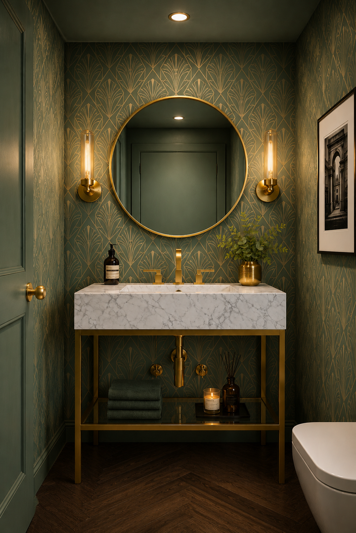 MILANO-Modern Exposed Console brushed gold steel with Carrera Marble vanity