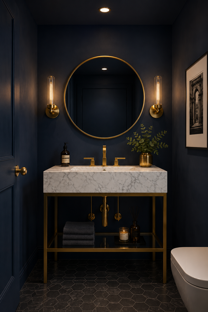 MILANO-Modern Exposed Console brushed gold steel with Carrera Marble vanity