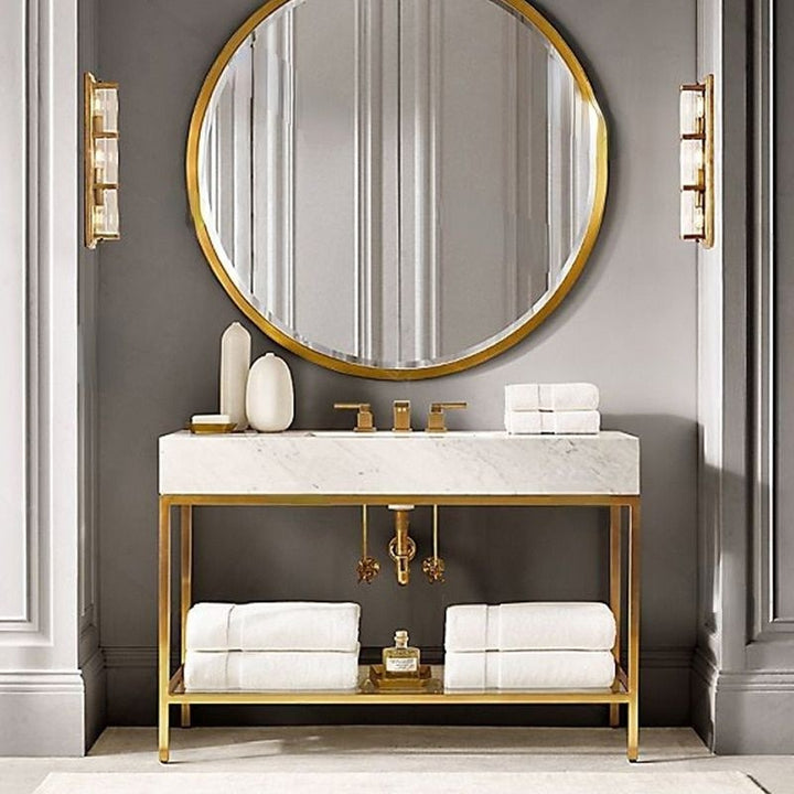 MILANO-Modern Exposed Console brushed gold steel with Carrera Marble vanity