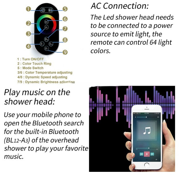 Brushed Gold -12"x12"  Ceiling Flushmount LED Rain head and Mist Bluetooth Wifi Music completed system kit