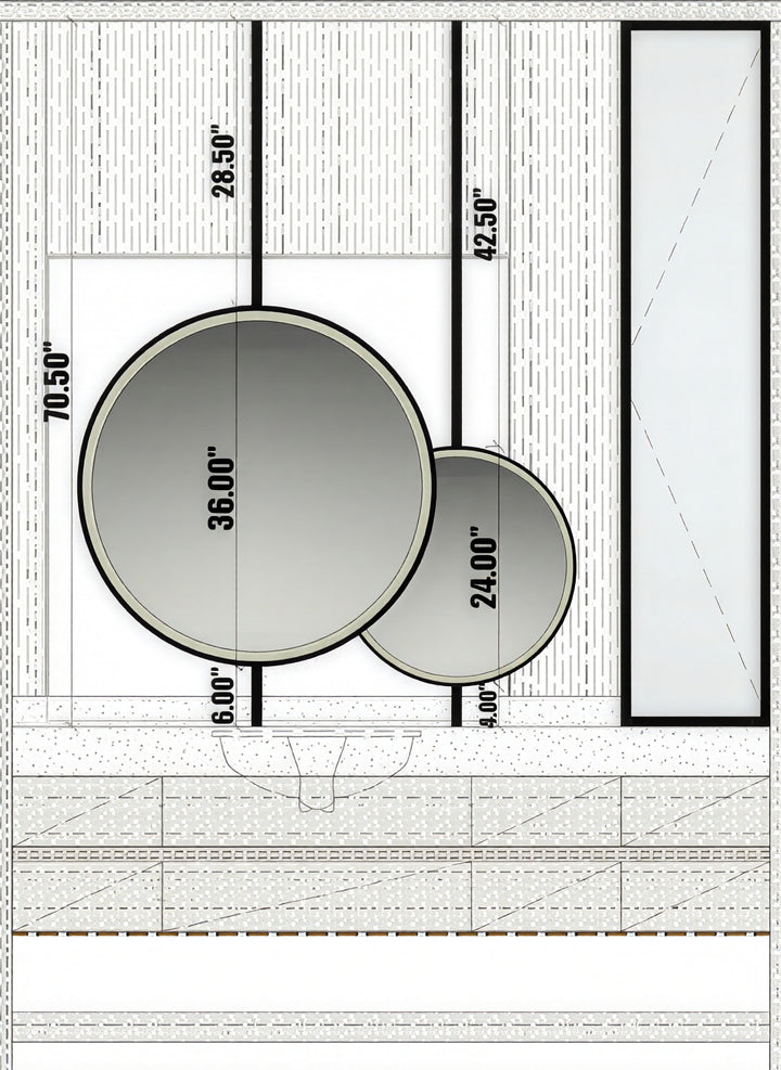 STOCK-Cirque- Black Round 36" OR 24" Ceiling Suspended LED Mirrors