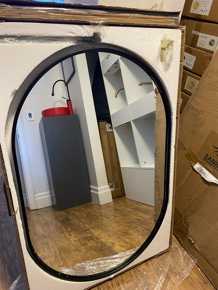 Stock ready to shipped -Black matte Oval Ceiling mount NO LED bathroom mirror 24"x36"