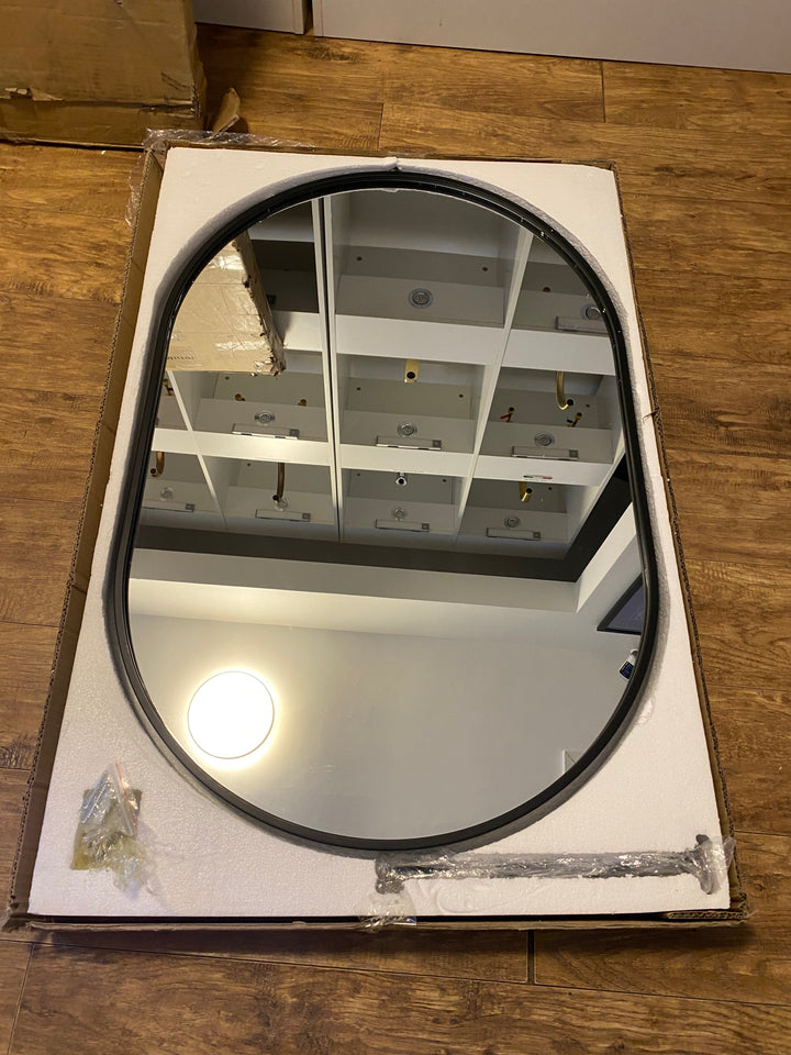 Stock ready to shipped -Black matte Oval Ceiling mount NO LED bathroom mirror 24"x36"