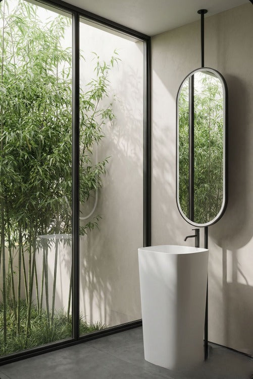 Custom-PARIS 1- Black Oval shape One Side Ceiling Mounted Oval Mirror Bathroom LED Sensor Full Length Mirror