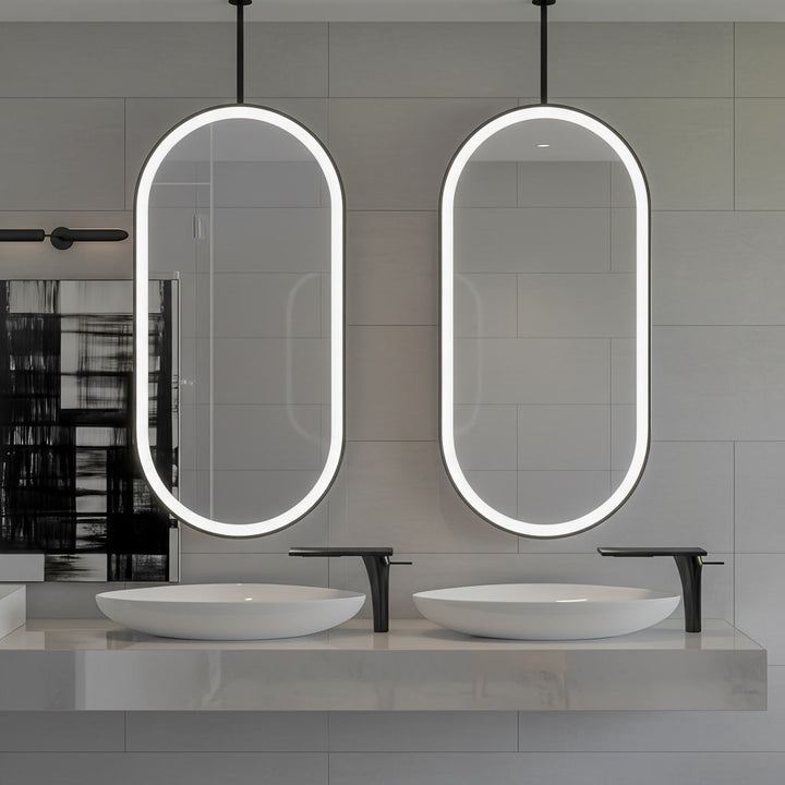 STOCK READY TO SHIP-PARIS Black- Oval -1 Side Ceiling Mounted Suspended LED Mirror
