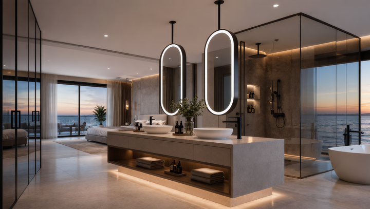 STOCK READY TO SHIP-PARIS Black- Oval -1 Side Ceiling Mounted Suspended LED Mirror