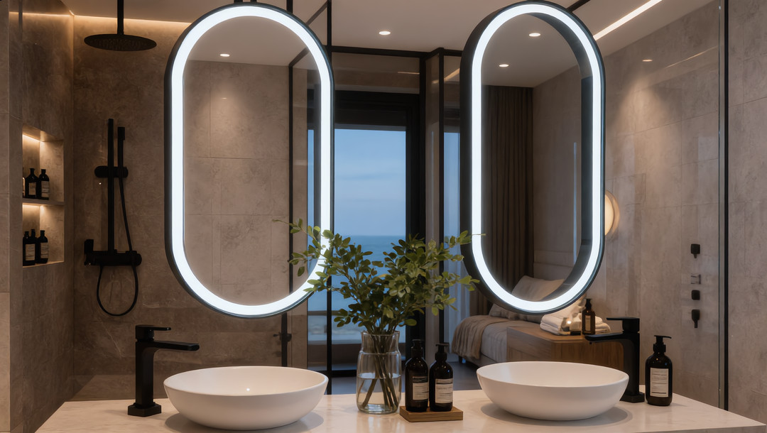 STOCK READY TO SHIP-PARIS Black- Oval -1 Side Ceiling Mounted Suspended LED Mirror