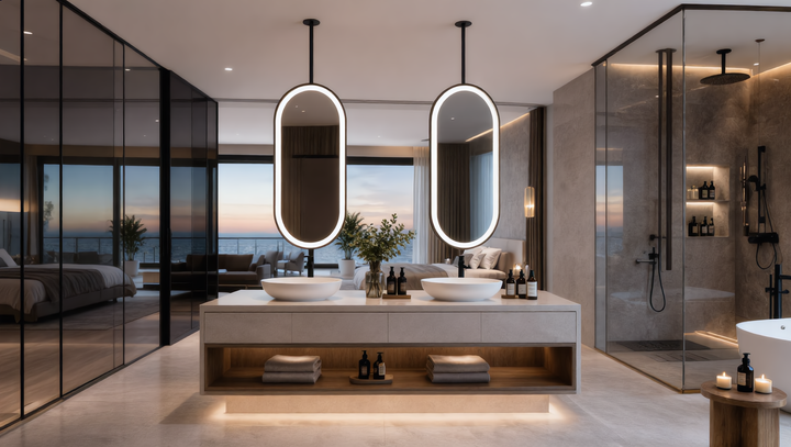 STOCK READY TO SHIP-PARIS Black- Oval -1 Side Ceiling Mounted Suspended LED Mirror